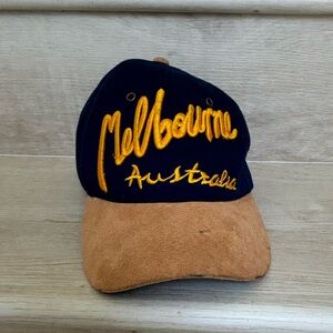 VTG Melbourne Australia blue tan and yellow embroidered baseball cap Velcro